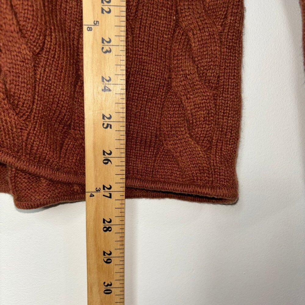 Talbots Wool Blend Cable Knit Cardigan Sweater M Brown Faux Leather Trim - Picture 9 of 14